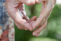 Zwei Hände von älteren Menschen symbolisieren gemeinsam ein Herz. | © fotolia 163228151